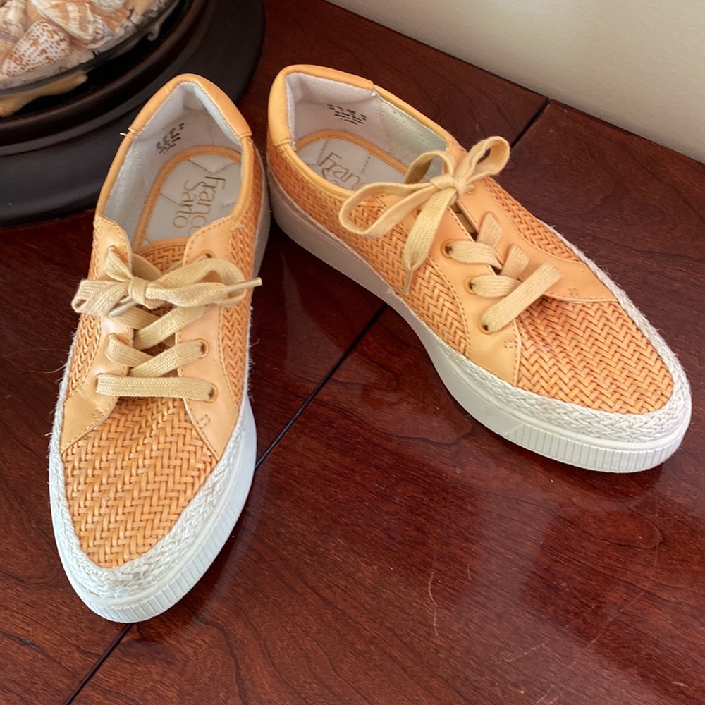 Franco Sarto Hyria Orange 7 Sporty Casual Boho Woven Leather Platform Sneakers - Picture 3 of 13
